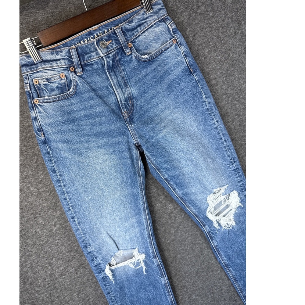 American Eagle Super High Rise Ankle Straight Distressed Jeans Blue Womens XS 00 - Picture 1 of 15
